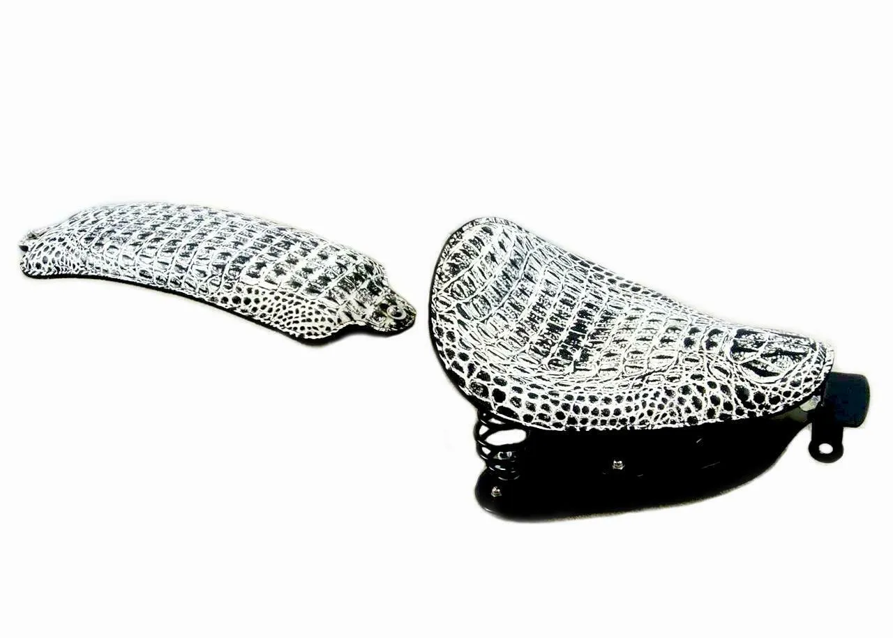 07-09 Sportster Harley Nightster Spring Seat Pad Kit Black & White Alligator bcs
