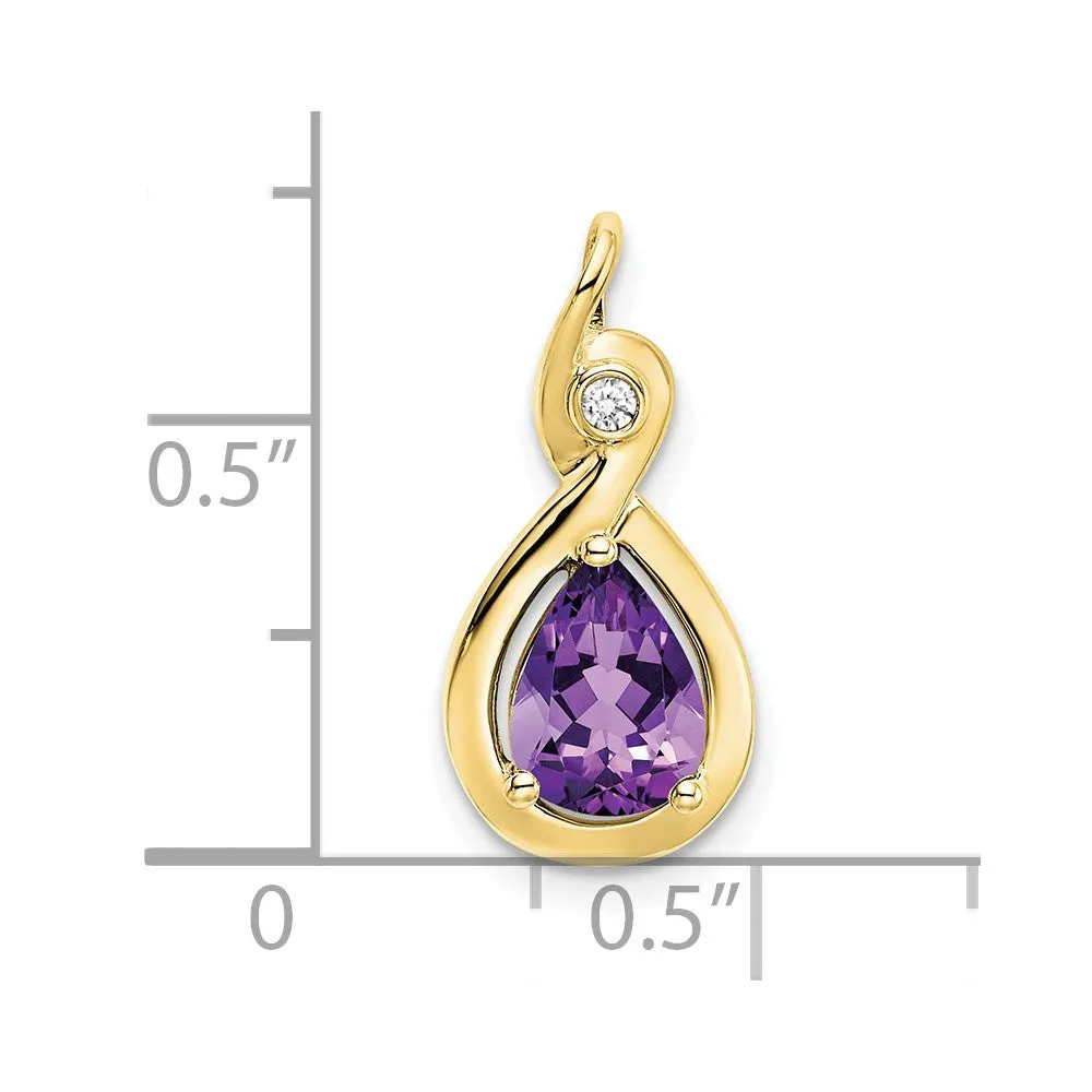 10k Pear Amethyst and Diamond Pendant