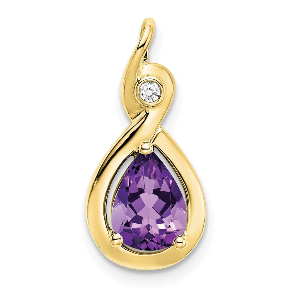 10k Pear Amethyst and Diamond Pendant