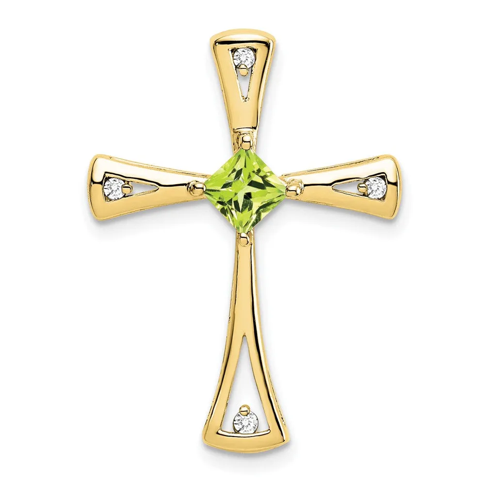 10k Peridot and Diamond Cross Pendant