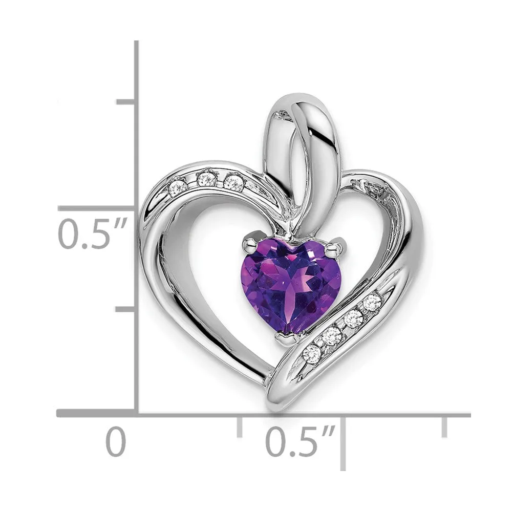 10k White Gold Amethyst and Diamond Heart Pendant