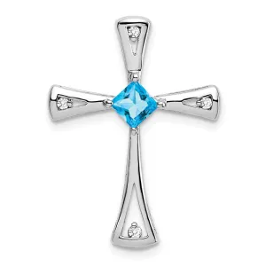 10k White Gold Blue Topaz and Diamond Cross Pendant