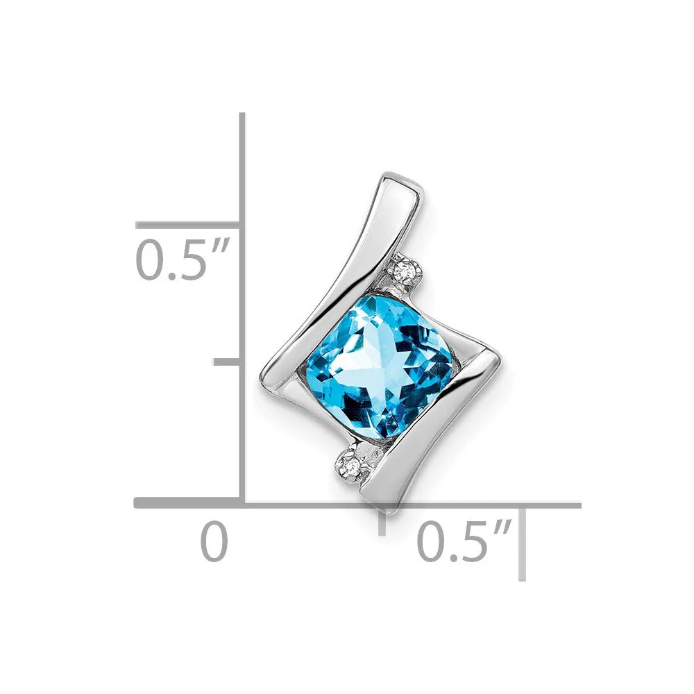 10k White Gold Blue Topaz and Diamond Pendant