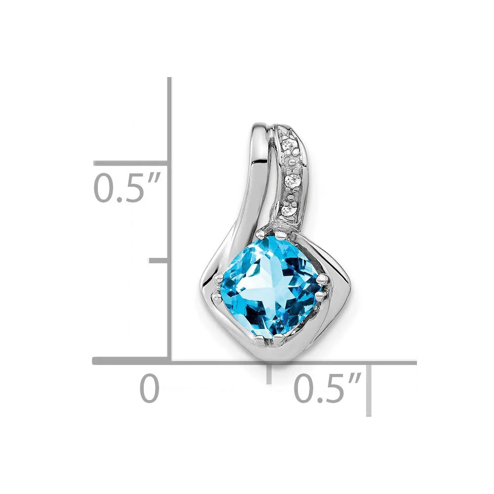 10k White Gold Blue Topaz and Diamond Pendant