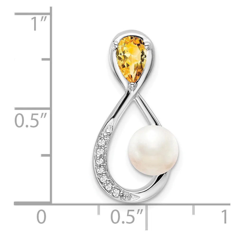 10k White Gold Citrine/FWC Pearl/Diamond Infinity Chain Slide
