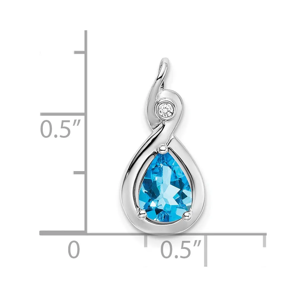 10k White Gold Pear Blue Topaz and Diamond Pendant