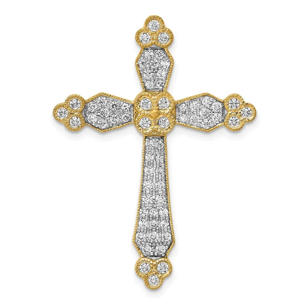 14k 3/4ct. Diamond Budded Cross Chain Slide