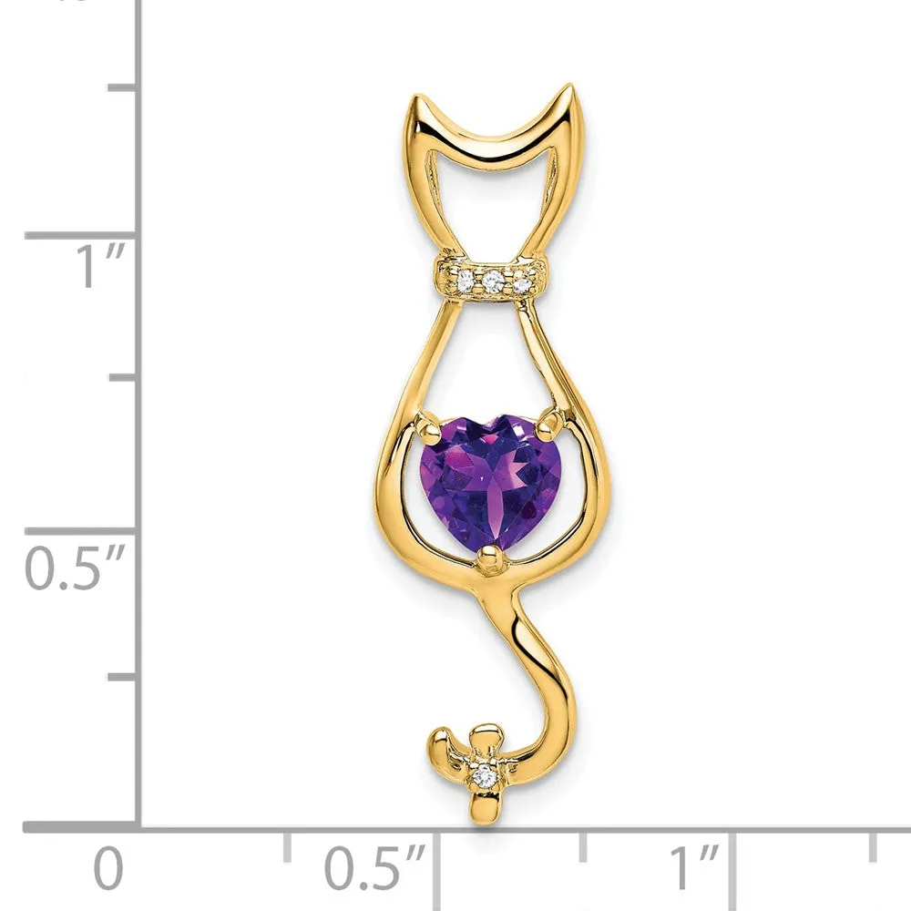 14k Amethyst and Diamond Cat Pendant