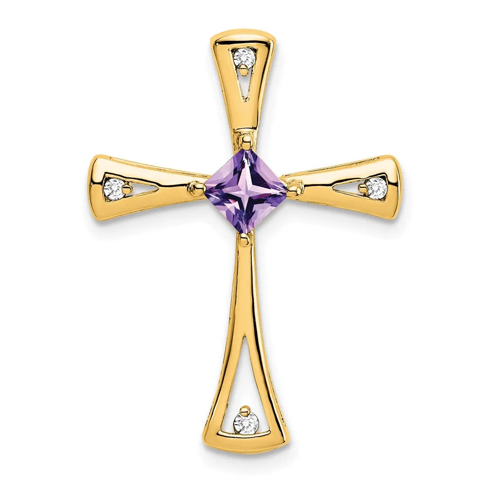 14k Amethyst and Diamond Cross Chain Slide