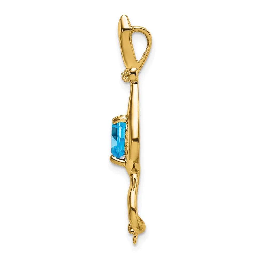 14k Blue Topaz and Diamond Cat Pendant