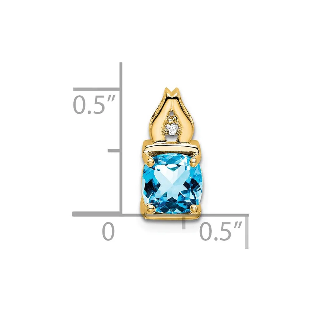 14k Blue Topaz and Diamond Pendant