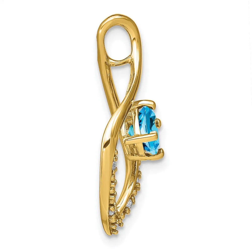 14k Blue Topaz and Diamond Pendant