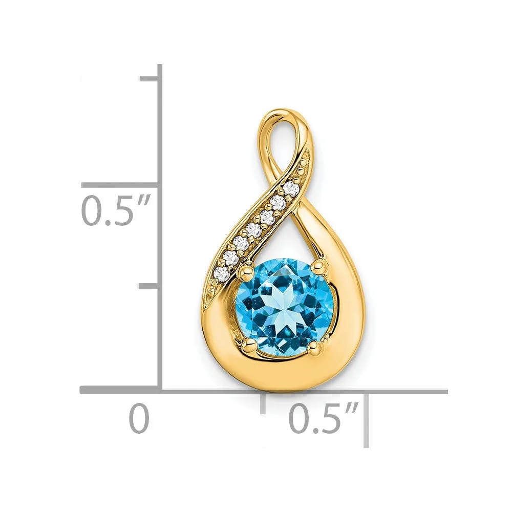 14k Blue Topaz and Diamond Pendant