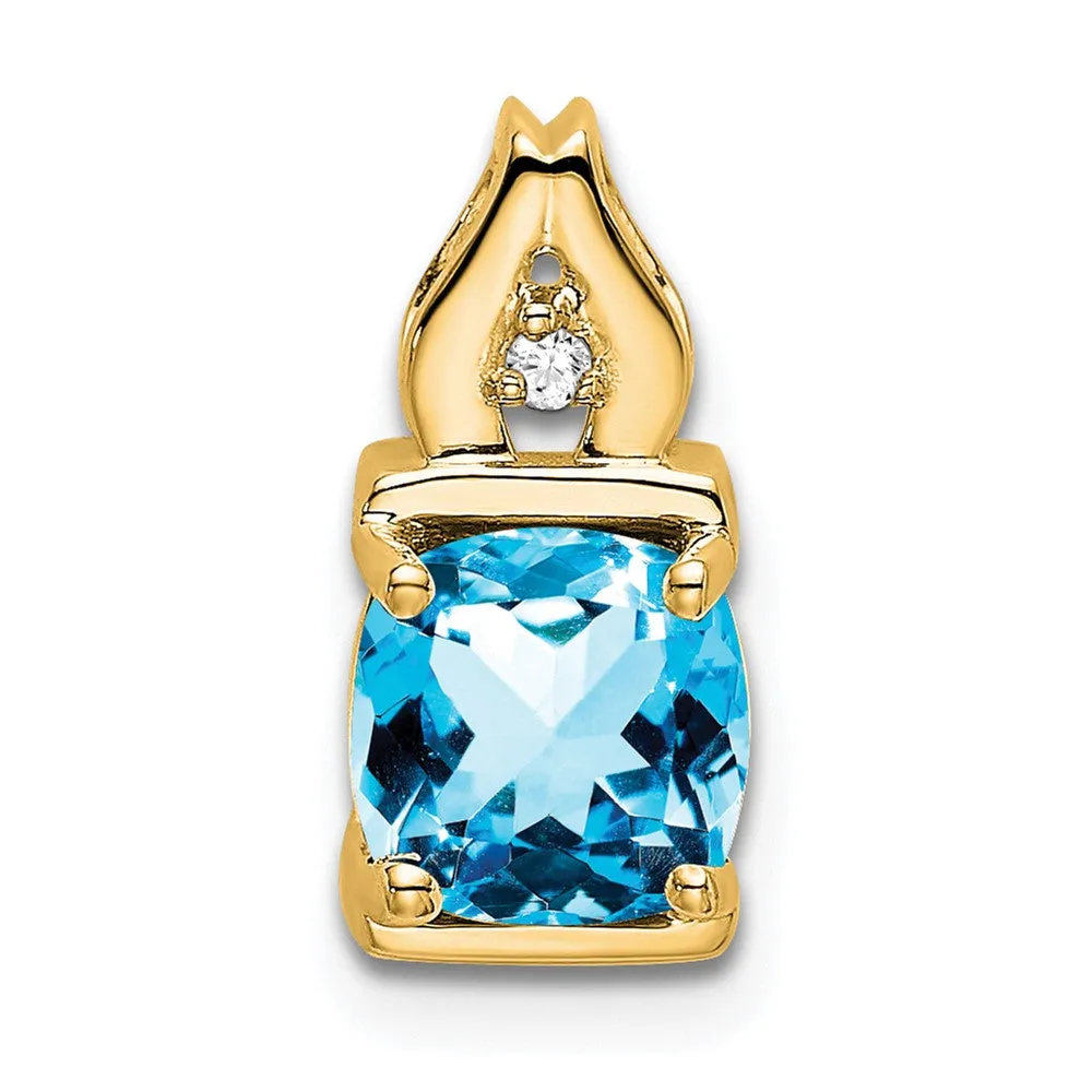 14k Blue Topaz and Diamond Pendant