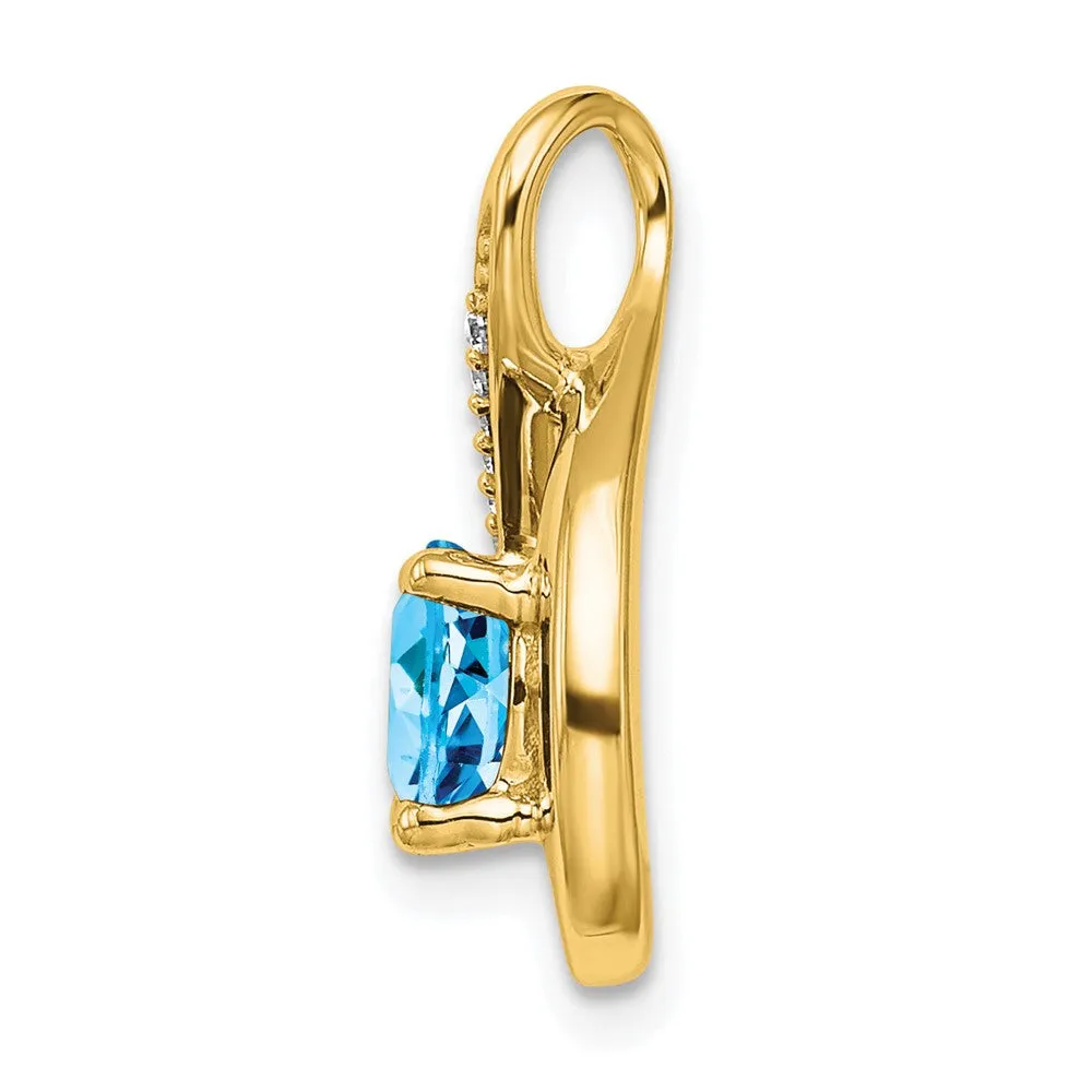 14k Blue Topaz and Diamond Pendant