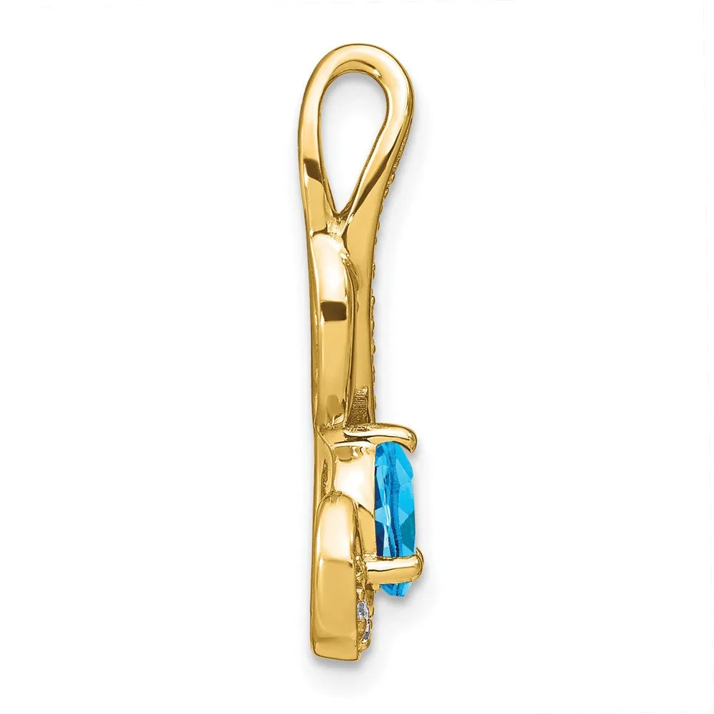 14k Blue Topaz and Diamond Swirl Pendant