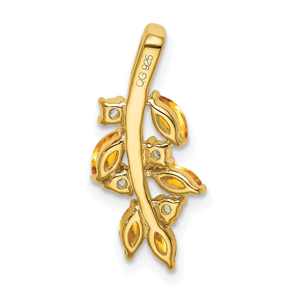14k Citrine and Diamond Leaves Pendant