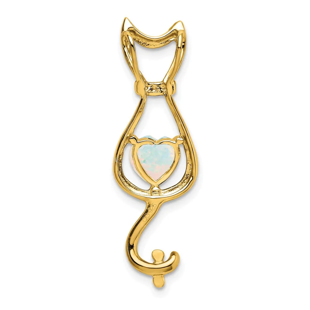 14k Created Opal and Diamond Cat Pendant