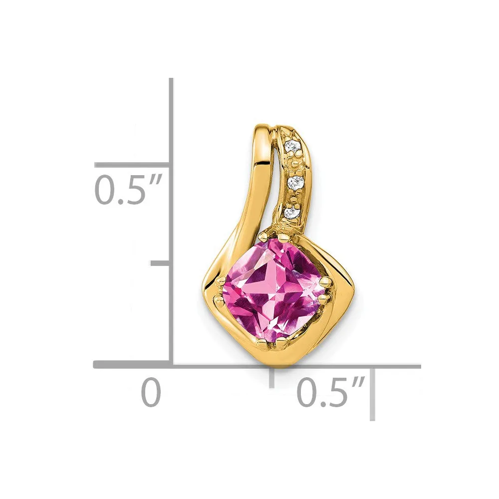 14k Created Pink Sapphire and Diamond Pendant