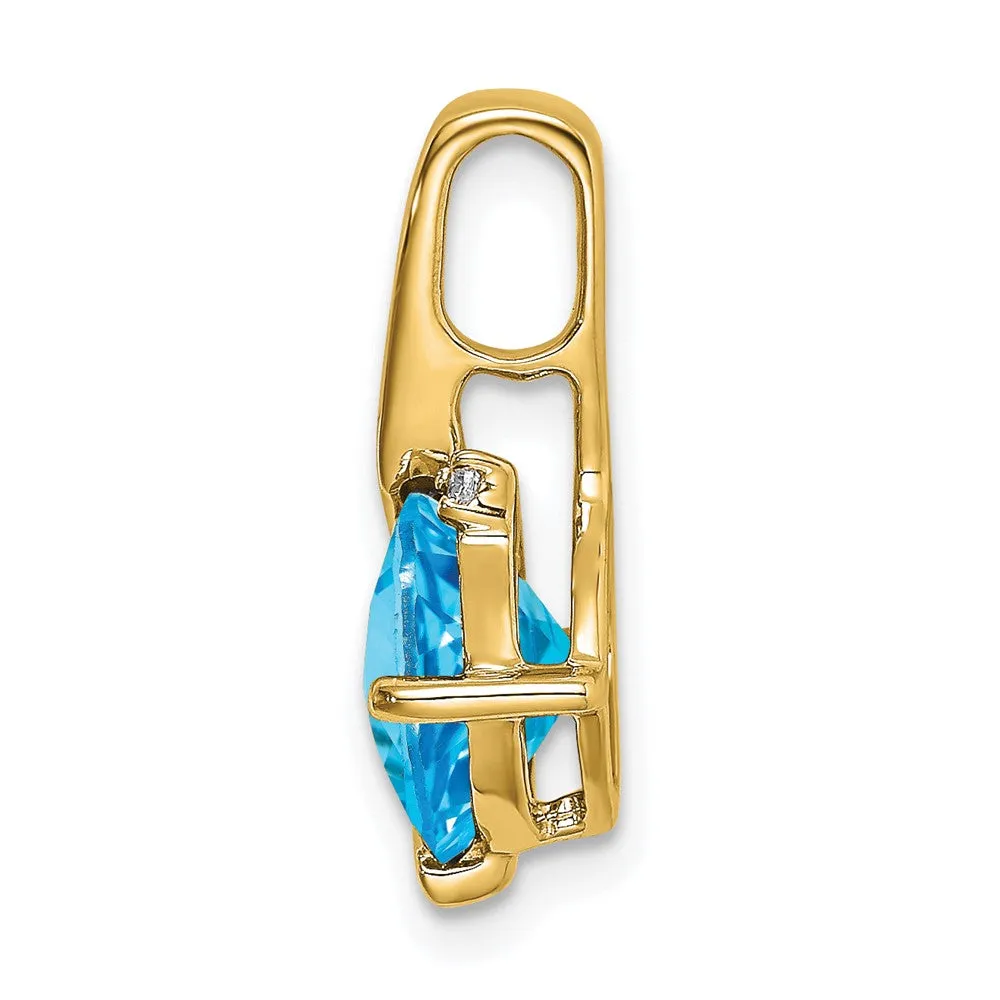 14k Cushion Blue Topaz and Diamond Pendant
