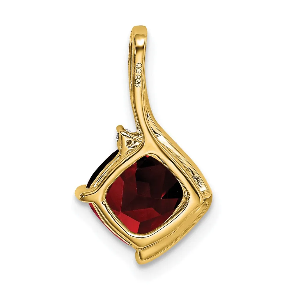14k Cushion Garnet and Diamond Pendant