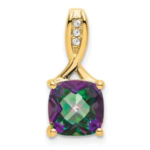 14k Cushion Mystic Fire Topaz and Diamond Pendant