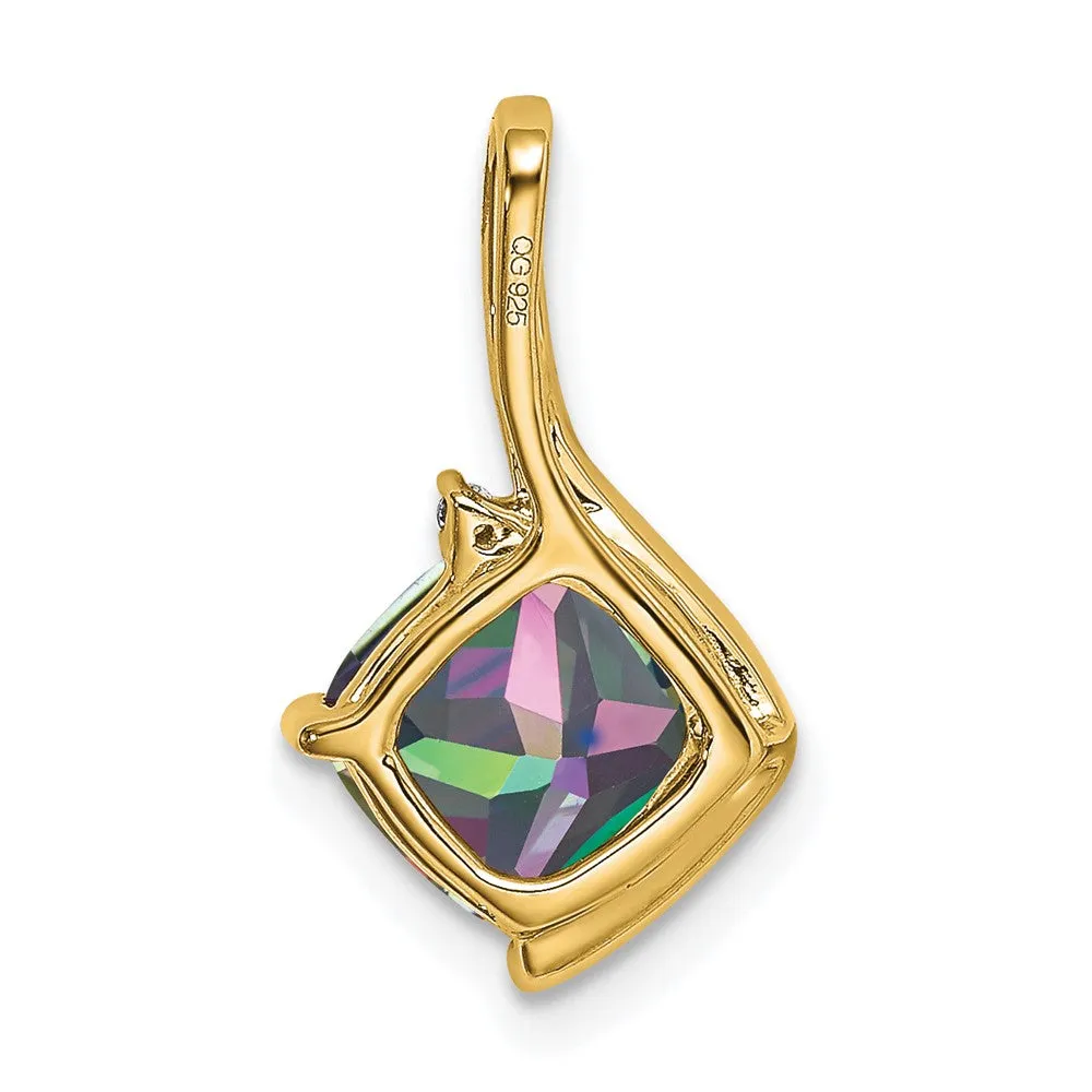 14k Cushion Mystic Fire Topaz and Diamond Pendant