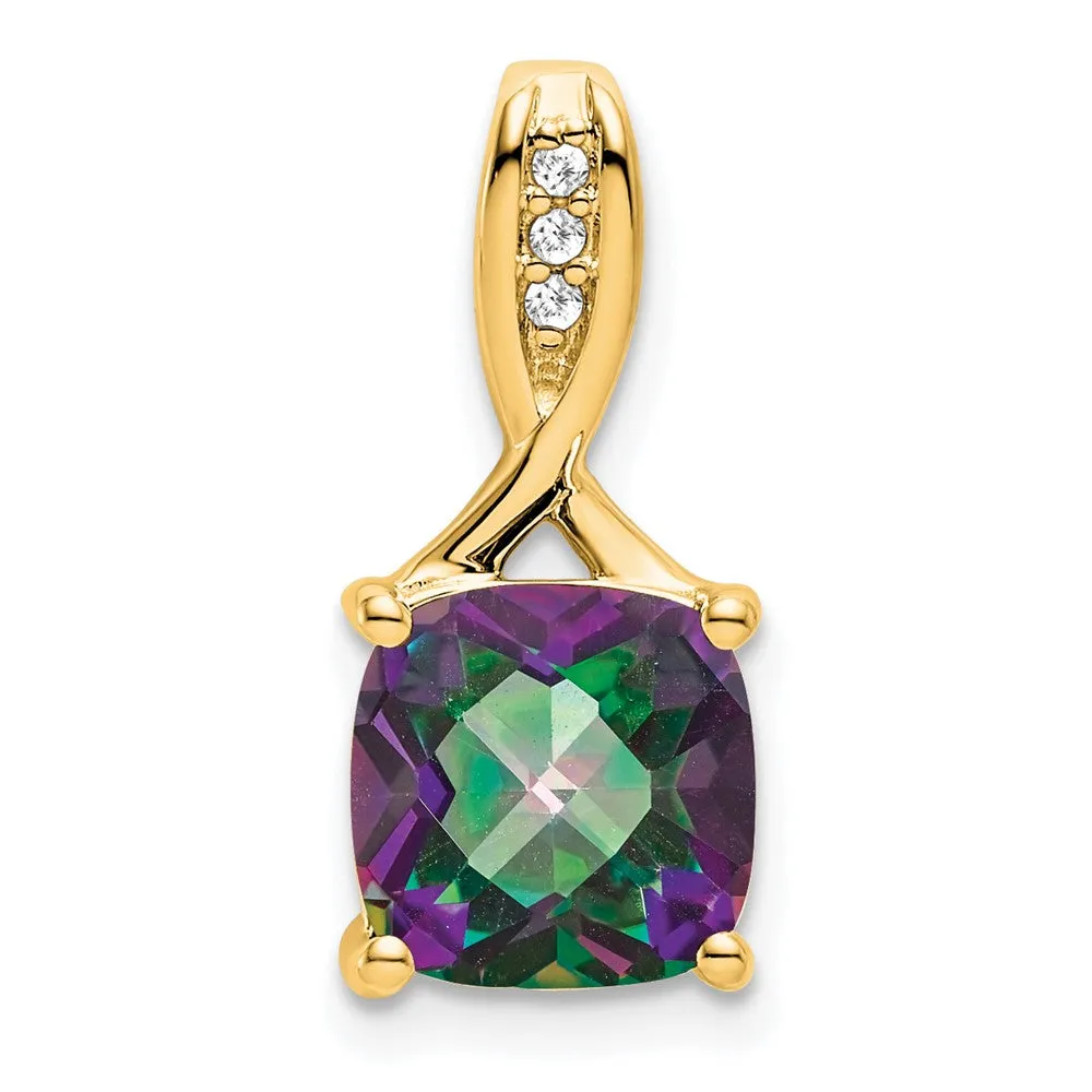 14k Cushion Mystic Fire Topaz and Diamond Pendant