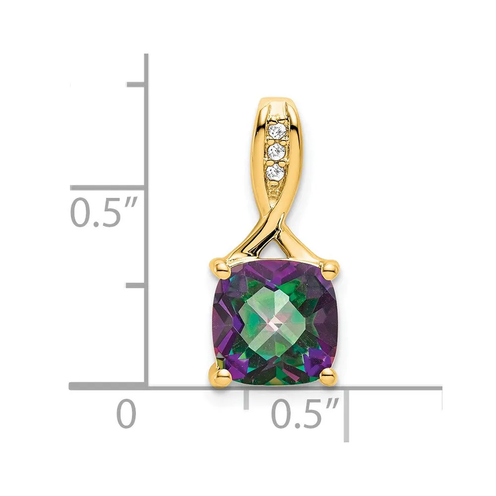 14k Cushion Mystic Fire Topaz and Diamond Pendant