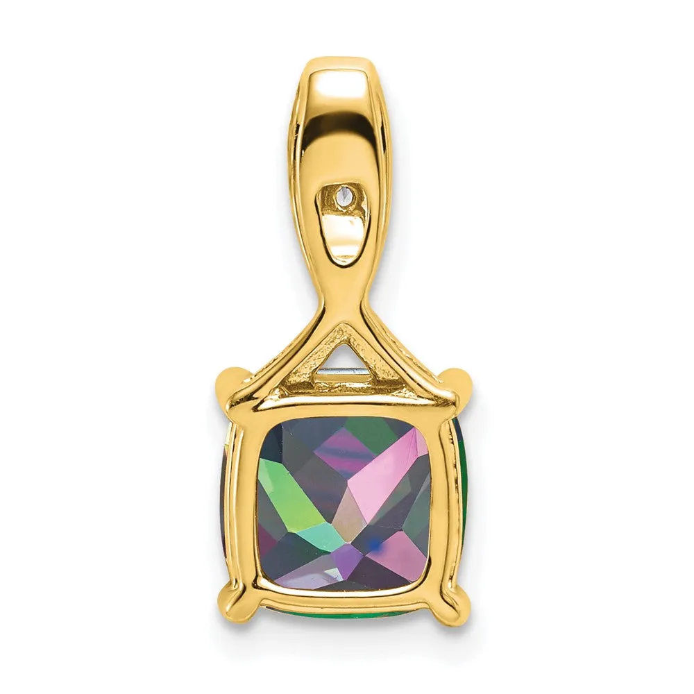14k Cushion Mystic Fire Topaz and Diamond Pendant