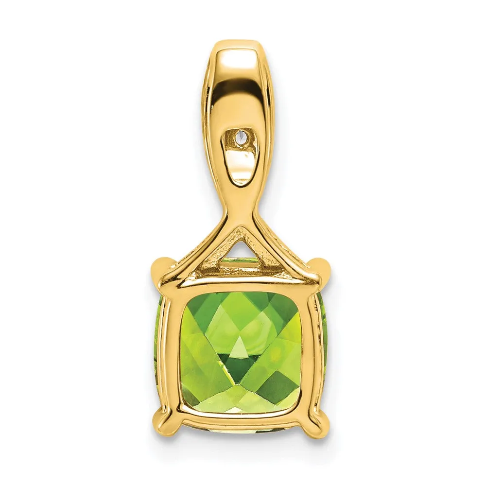 14k Cushion Peridot and Diamond Pendant