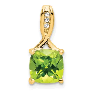 14k Cushion Peridot and Diamond Pendant