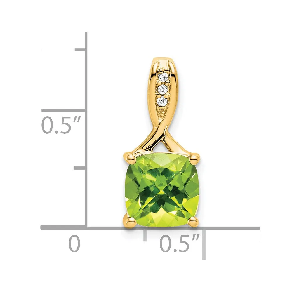 14k Cushion Peridot and Diamond Pendant