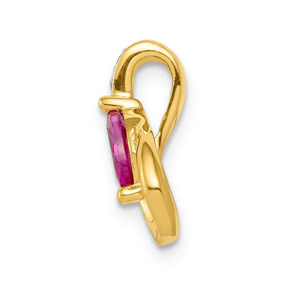 14k Diamond and .28 Ruby Teardrop Chain Slide