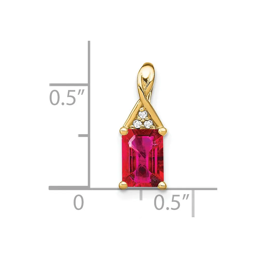 14k Emerald-shape Ruby and Diamond Pendant