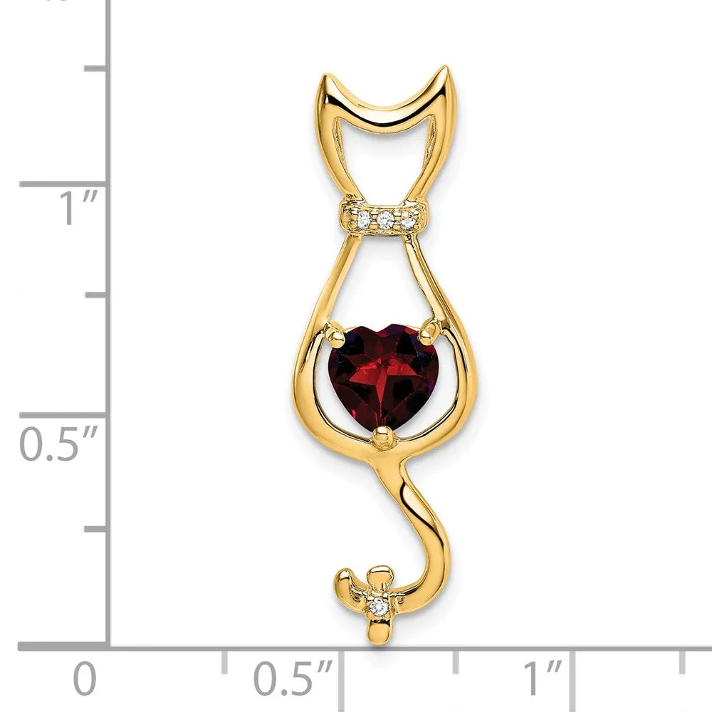 14k Garnet and Diamond Cat Pendant