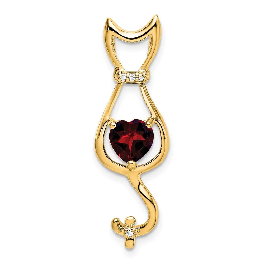 14k Garnet and Diamond Cat Pendant