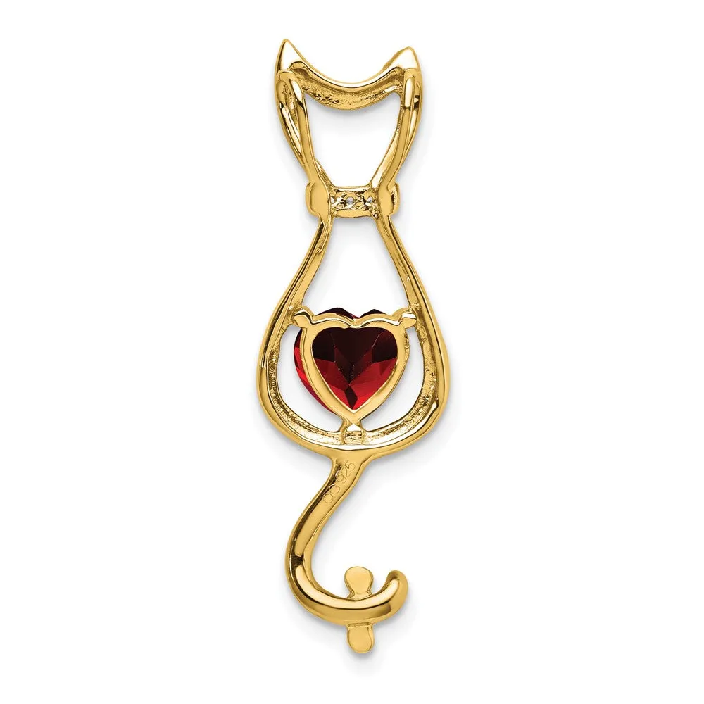 14k Garnet and Diamond Cat Pendant