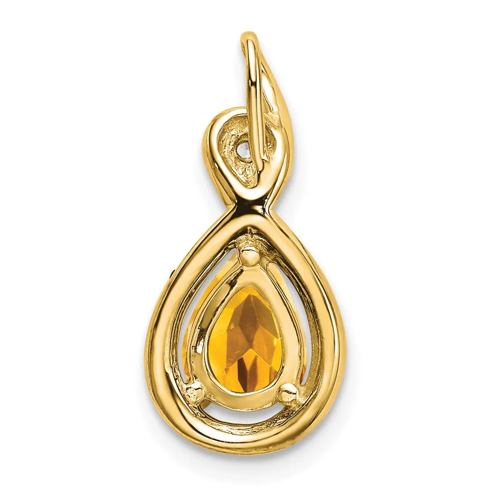 14k Pear Citrine and Diamond Pendant