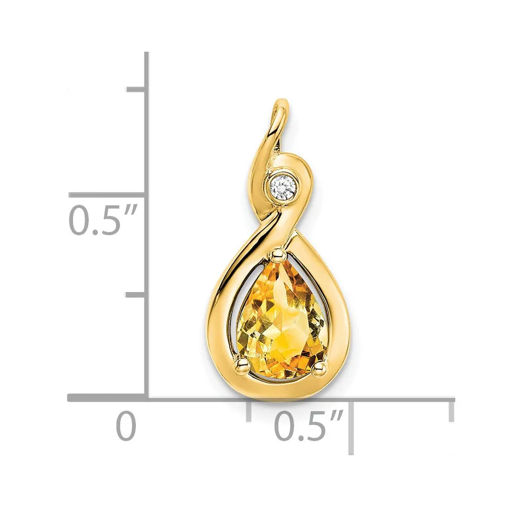 14k Pear Citrine and Diamond Pendant
