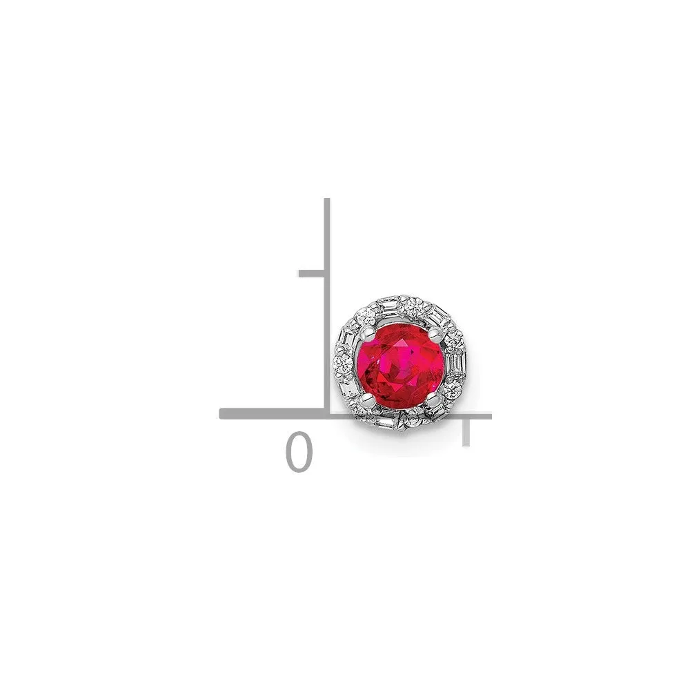 14k White Gold 1/20ct. Diamond and .25 Ruby Halo Chain Slide