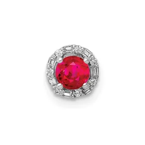 14k White Gold 1/20ct. Diamond and .25 Ruby Halo Chain Slide