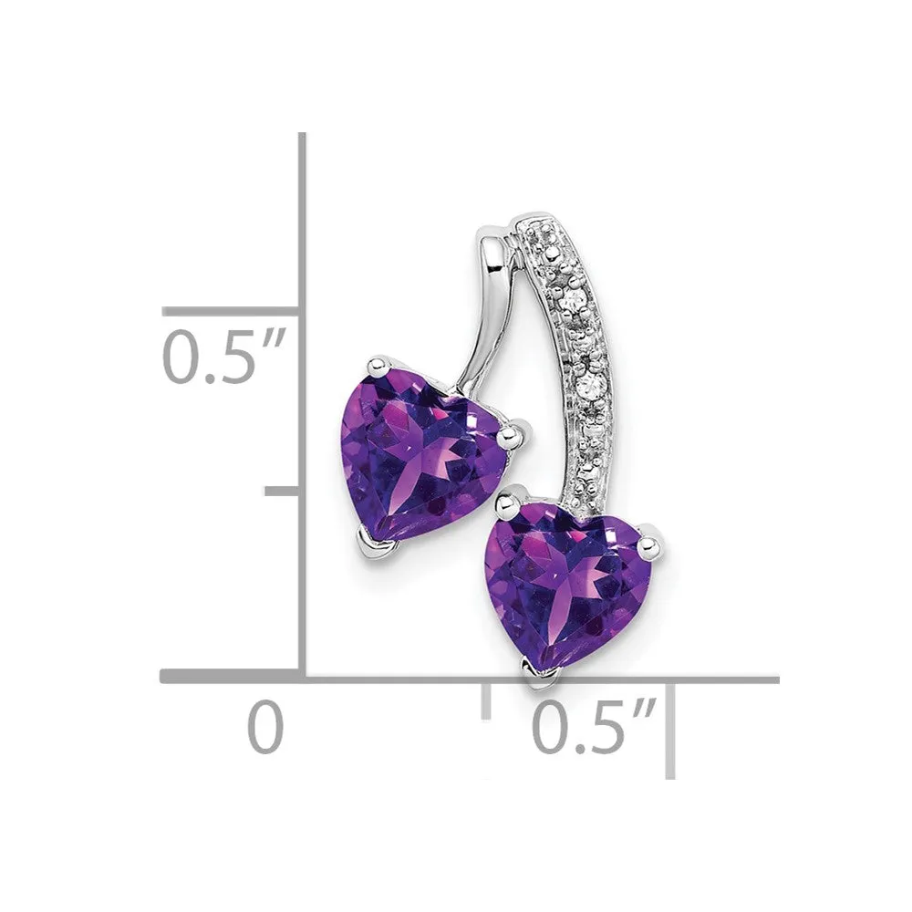 14k White Gold Amethyst and Diamond 2-Heart Pendant