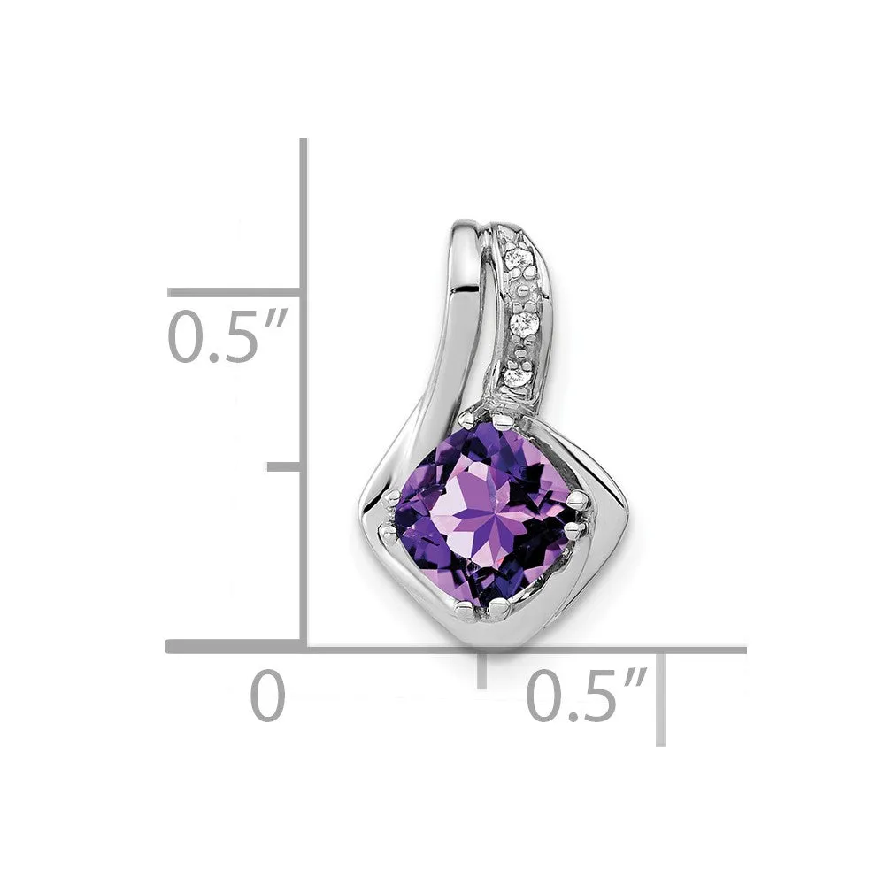 14k White Gold Amethyst and Diamond Chain Slide Pendant