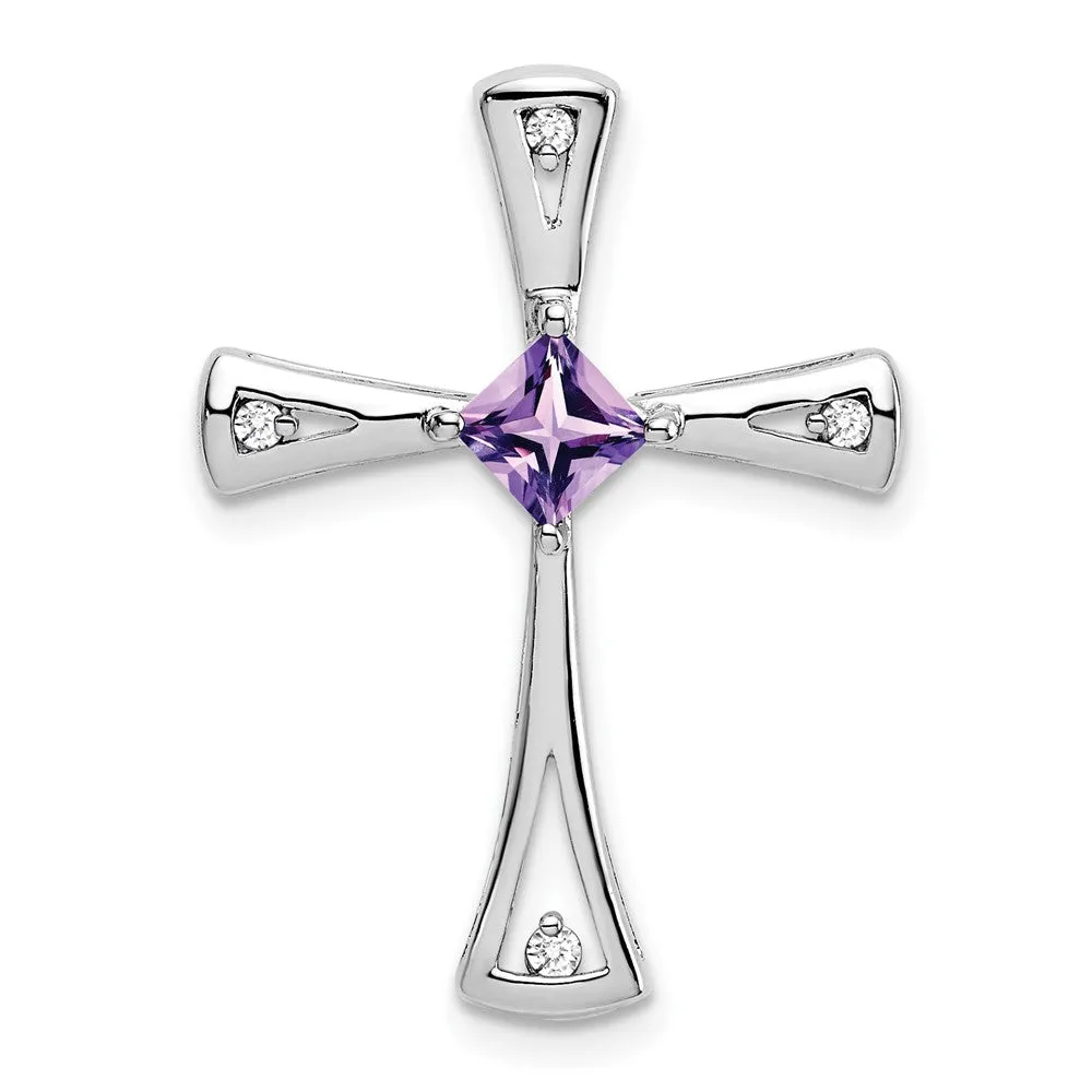 14k White Gold Amethyst and Diamond Cross Chain Slide
