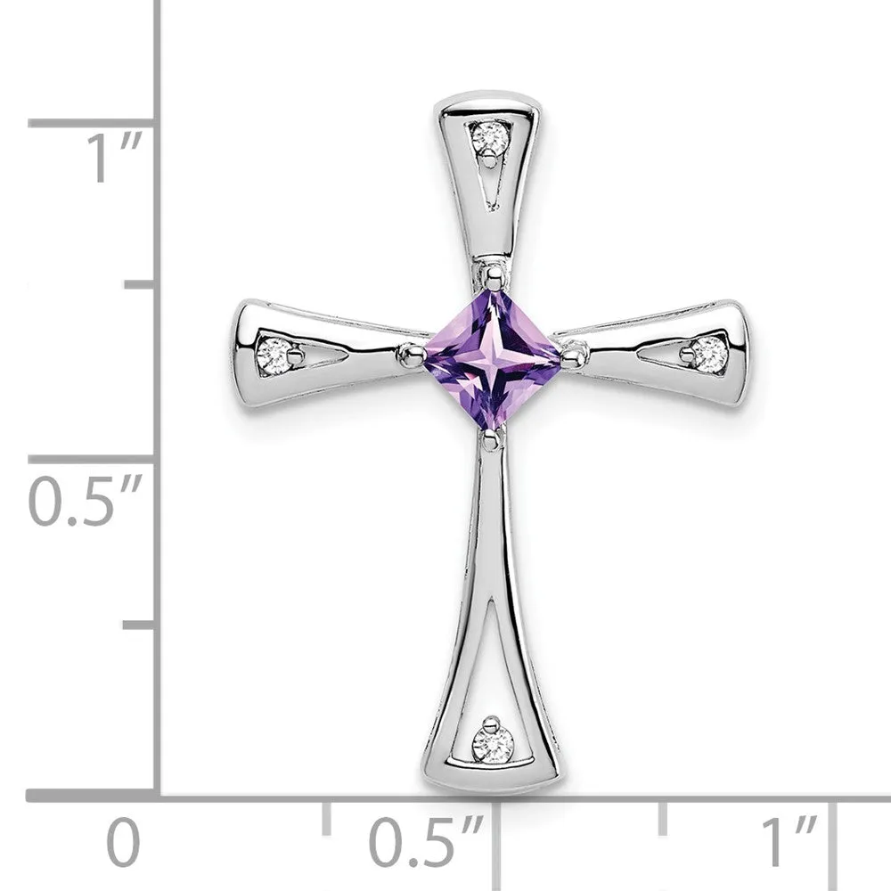 14k White Gold Amethyst and Diamond Cross Chain Slide