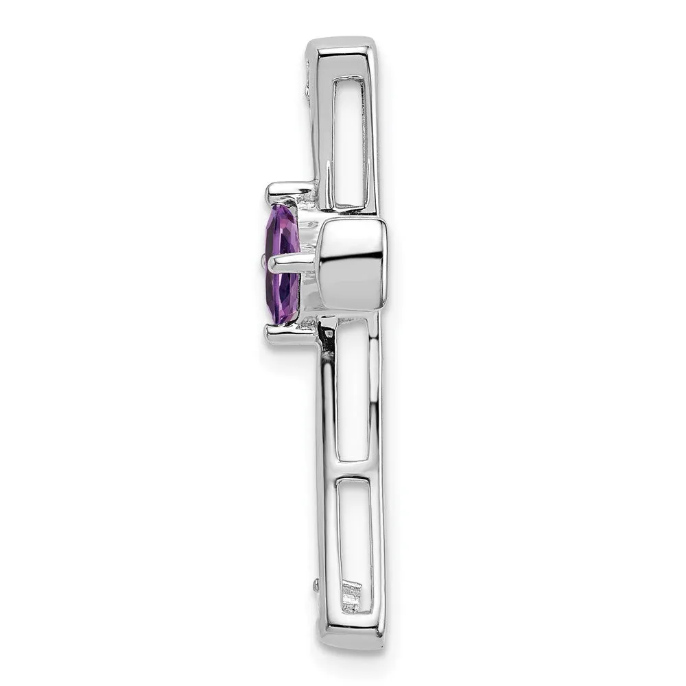 14k White Gold Amethyst and Diamond Cross Chain Slide