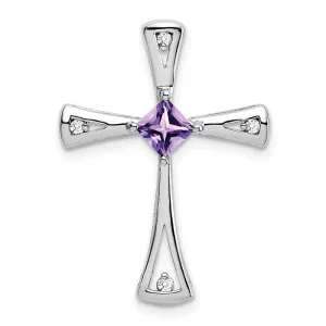 14k White Gold Amethyst and Diamond Cross Chain Slide