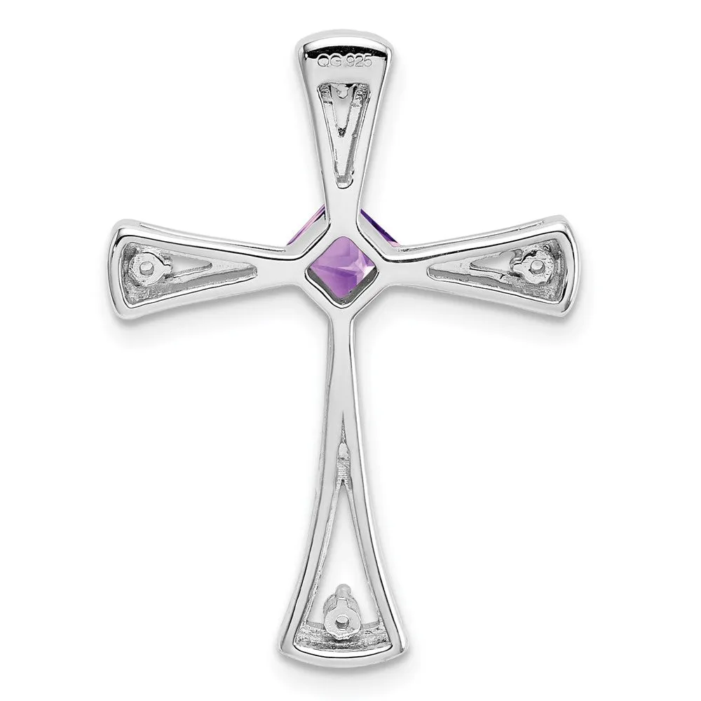 14k White Gold Amethyst and Diamond Cross Chain Slide
