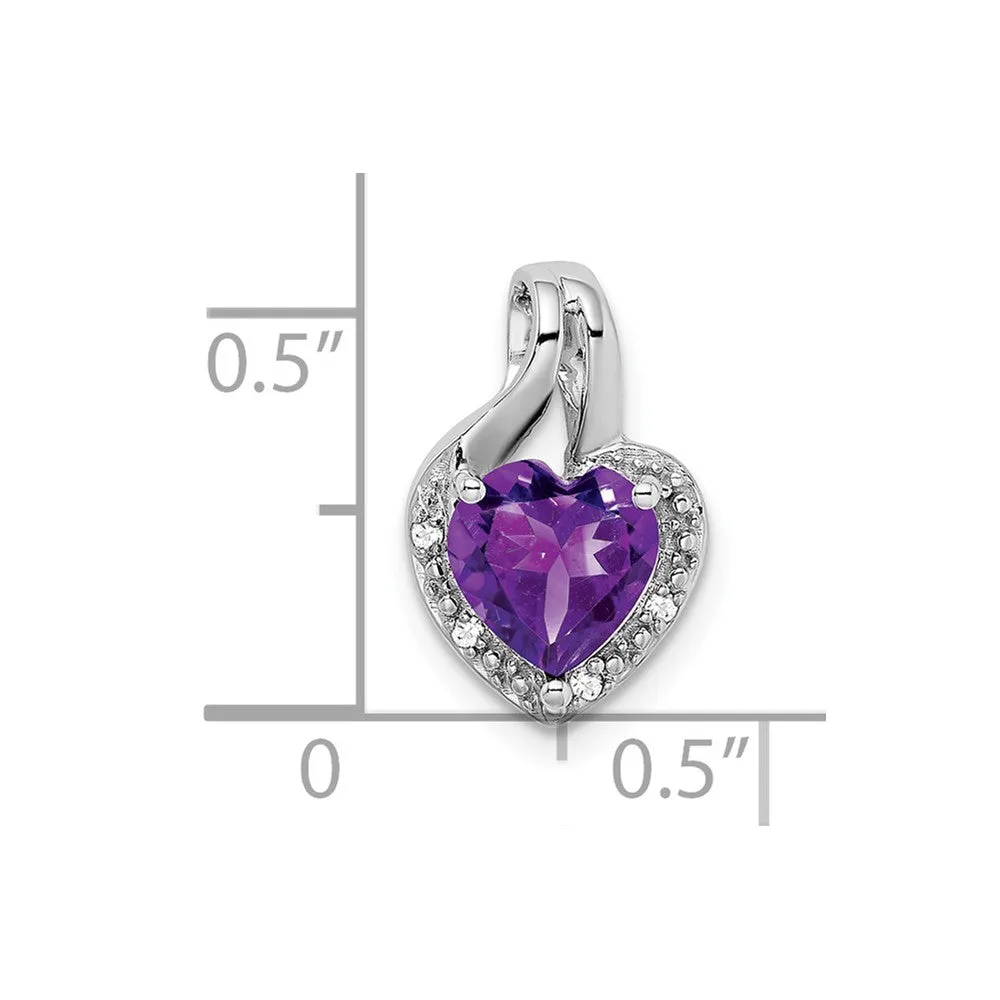 14k White Gold Amethyst and Diamond Heart Pendant